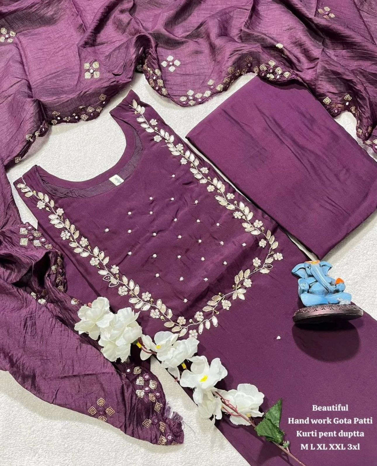 Handwork at Neck gotta Patti Pearl Dola Silk Kurta Dupatta Bottom Set Namma Markt