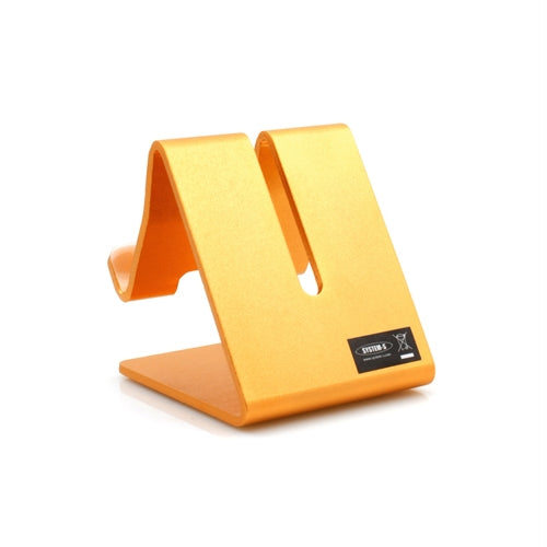 Metall Halter Ständer Stand in Gold Farbe für Handy Smartphone E-Book Reader Tablet PC | System-S