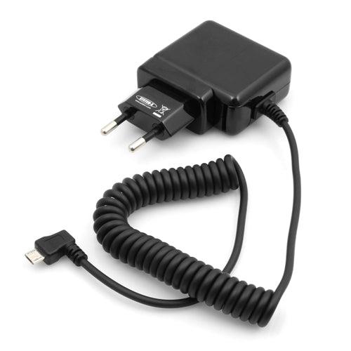 Micro USB Netzteil Ladegerät mit 90° Winkelstecker Rechts & Spiralkabel 30 - 135 cm 2A | System-S