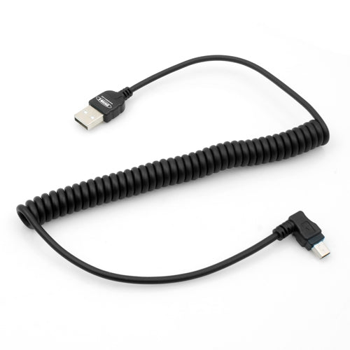 Dehnbares Mini USB Kabel Datenkabel Ladekabel Spiralkabel Winkelstecker 50 - 135 cm | System-S