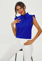 Frill Trim Sleeve High Neck Blouse Top In Royal Blue Namma Markt