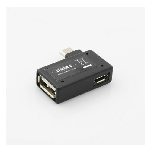 90° Winkelstecker (rechter Winkel) USB auf Micro USB OTG Host Cable Flash Drive Verbindung mit extra Micro USB Anschluss für Smartphone Tablet PC | System-S
