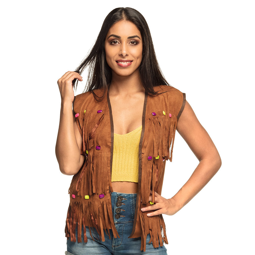 Kostüm Lady Weste Hippie Fransen Braun Gr.M/L