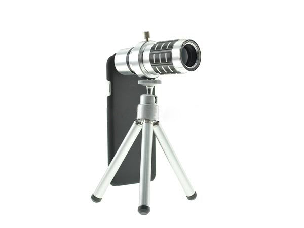 12x Teleskop Teleobjektiv Zoom Linse mit Hartschale Case Hülle und Mini Tripod Stativ für iPhone 6 | System-S