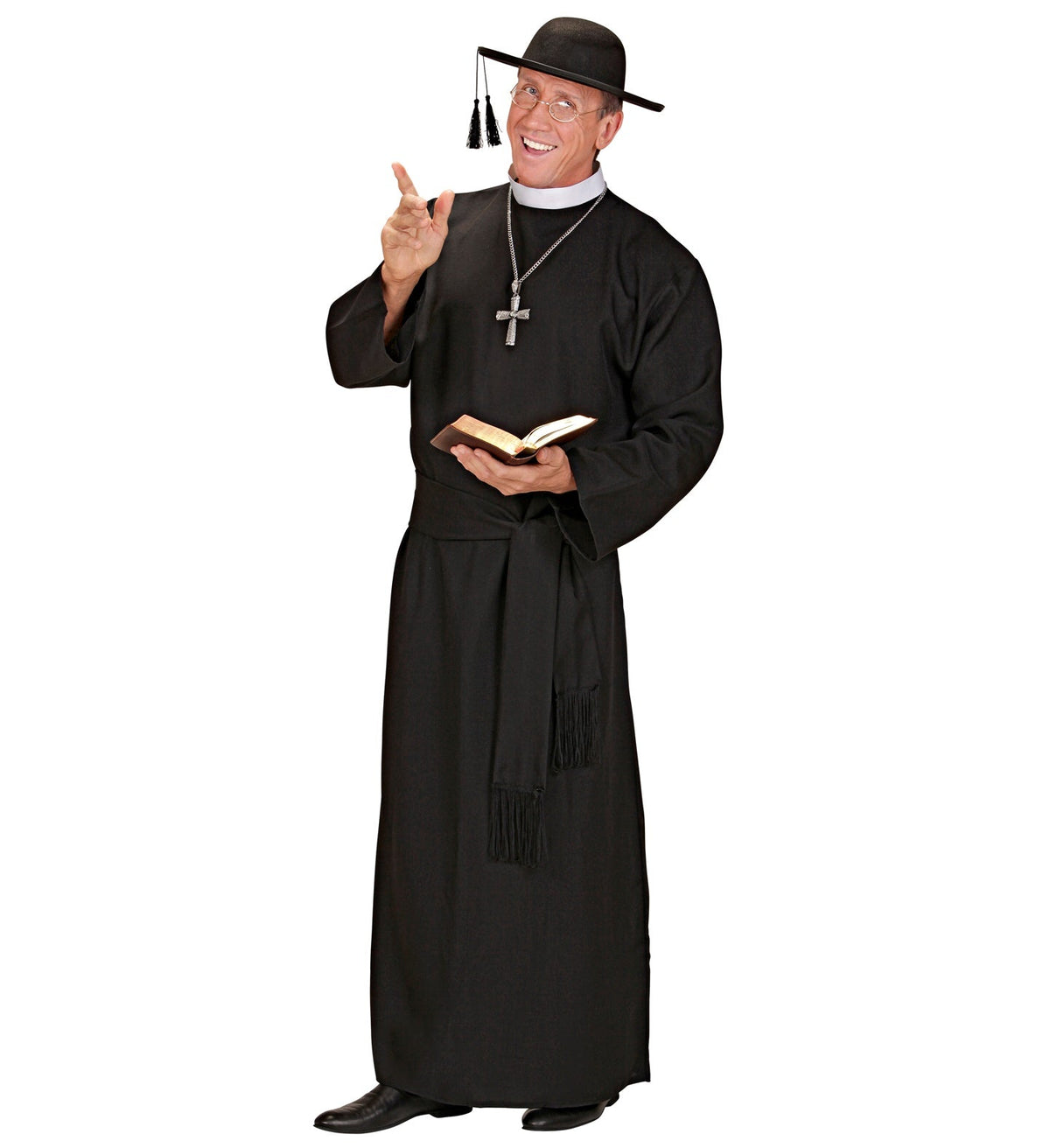 Kostüm Priester für Herren | Robe und Gürtel - Schwarz