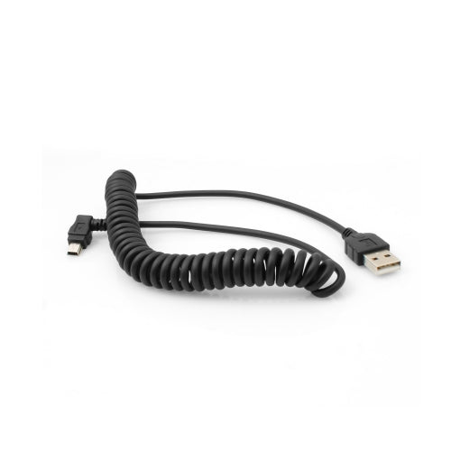 Mini USB Spiral Kabel 90 Grad gewinkelt Winkelstecker Adapter Datenkabel Ladekabel 140 cm | System-S