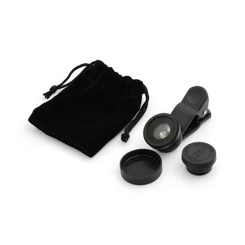 Universal 3in1 Clip-on Linse Fisheye Fischauge 180° 0.67x Weitwinkel Objektiv + Makro Objektiv für Smartphone Handy Tablet PC in Schwarz | System-S