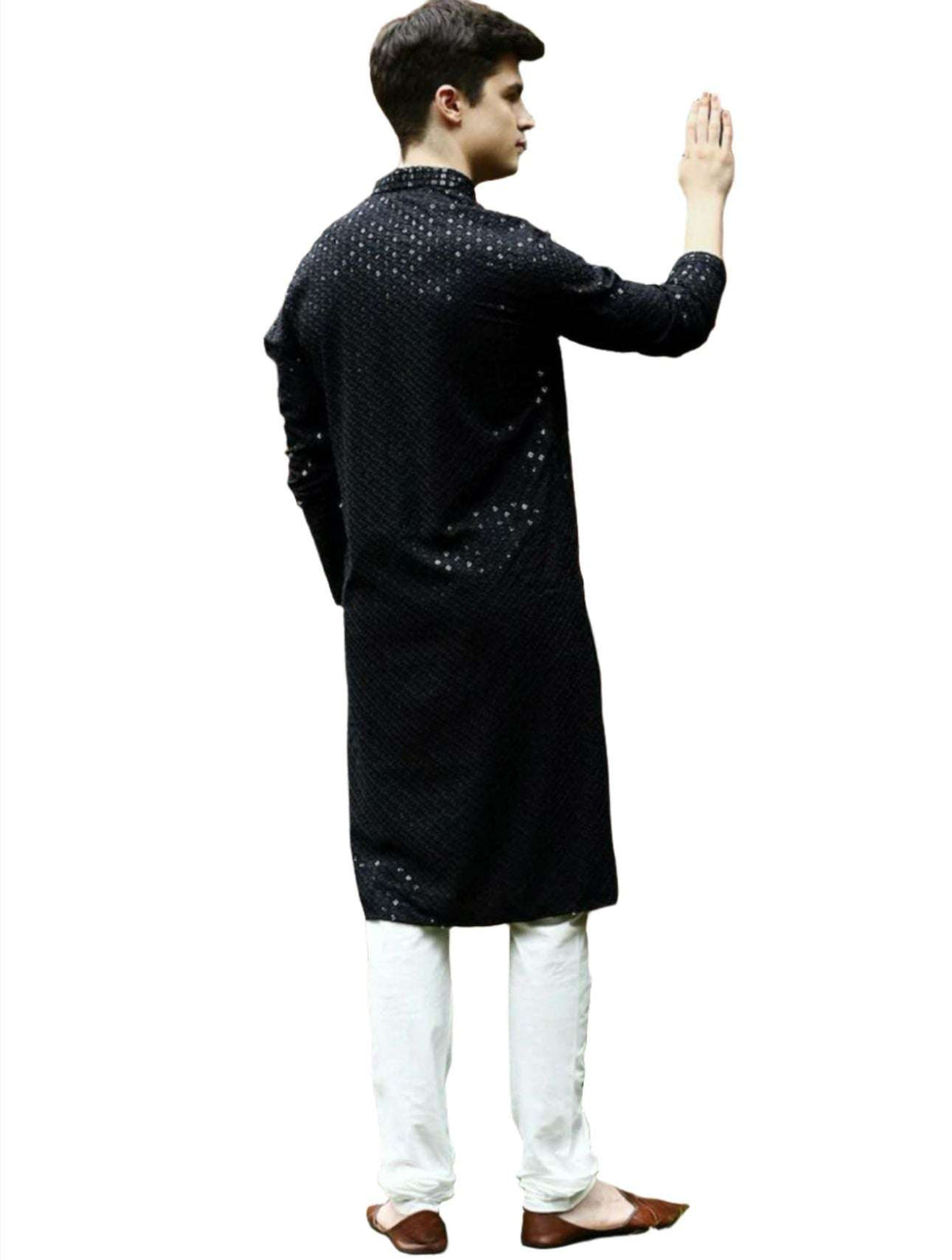Men's Kurta Churidar with Embroidery Cotton Rayon Black