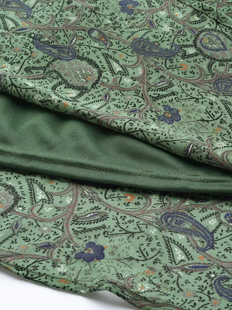 Green Floral Printed V- Neck Maxi Dress in Berlin