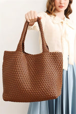 Braided Tote Bag In Tan
