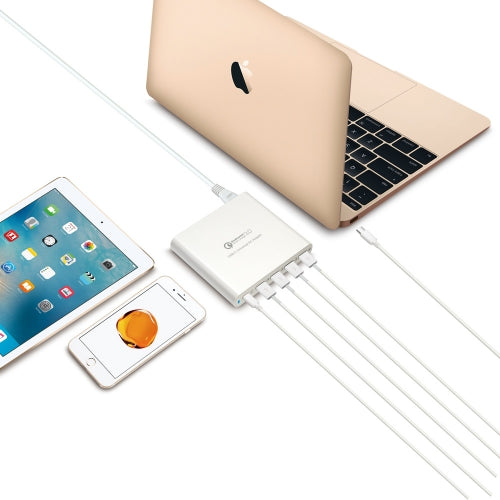Quick Charge 3.0 4-Fach Mehrfach Ladeadapter Qualcomm zertifiziert 4x USB A 3.0 Eingang und 1x USB 3.1 Typ C Eingang Netzteil Ladegerät Schnellladegerät Ladestation | System-S