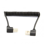 USB A Stecker 90° Grad Links Gewinkelt zu USB Typ B Stecker 90° Rechts Gewinkelt Spiralkabel Kabel 35-80 cm | System-S
