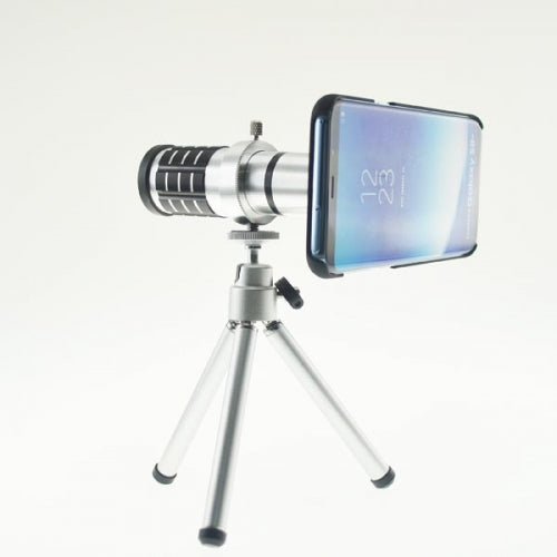 Teleobjektiv 12X Zoom Linse Objektiv Schutzhülle Case und Mini Tripod Stativ für Samsung Galaxy S8 Plus | System-S