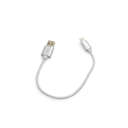 Micro USB Kabel (male) zu USB A 2.0. (male) Adapter Datenkabel Ladekabel 25cm Nylon-Geflochten in Weiß-Silber | System-S