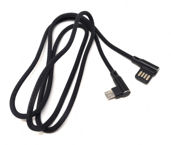Micro USB Nylon Kabel links gewinkelt auf umkehrbarer USB Schnittstelle Typ A 2.0 in Schwarz 98 cm | System-S