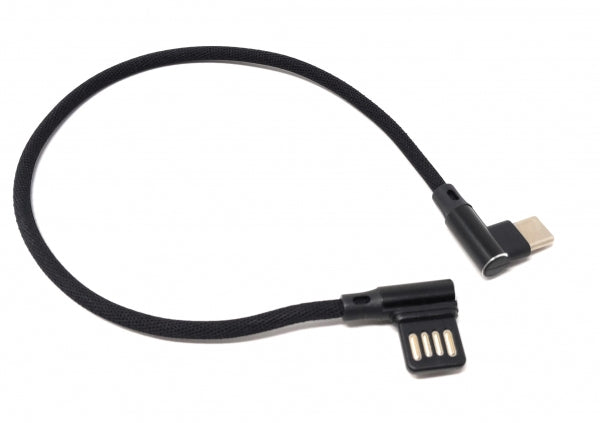 USB Typ C 3.1 Nylon Kabel auf umkehrbarer USB Schnittstelle Typ A 2.0 90° Grad gewinkelt in Schwarz 29 cm | System-S