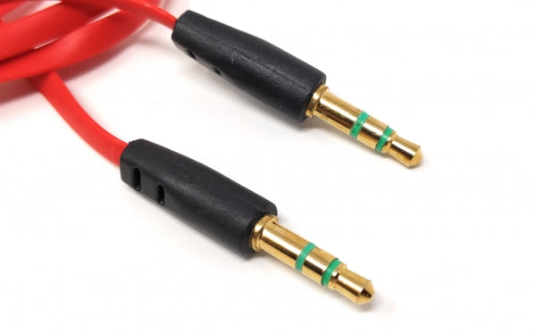 3.5mm Klinke auf 3.5mm Klinke AUX Stereo Stecker Flachkabel 200 cm 3 Polig Rot | System-S