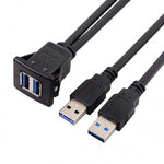 Dual USB A 3.0 Buchse auf 2x USB A 3.0 Stecker Verlängerungskabel Einbaubuchse 100cm | System-S