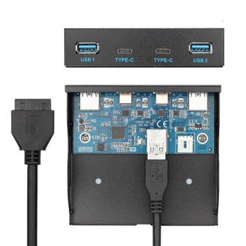 USB HUB 2x Typ A 3.0 und 2x Typ C 3.1 Panel Mount zum Motherboard 20poliges Anschlusskabel für 3,5"-Diskettenschacht | System-S