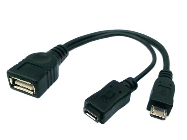 USB 2.0 Y Kabel 12 cm Typ A Buchse zu Micro Stecker + Buchse Adapter in Schwarz | System-S