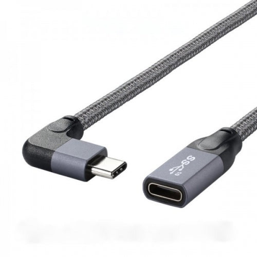 USB 3.1 Kabel 20 cm Typ C Stecker zu Buchse geflochten Winkel in Grau | System-S