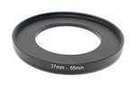 Objektiv Adapter 37 mm Gewinde zu 55 mm Step Up Ring in Schwarz für Filter | System-S