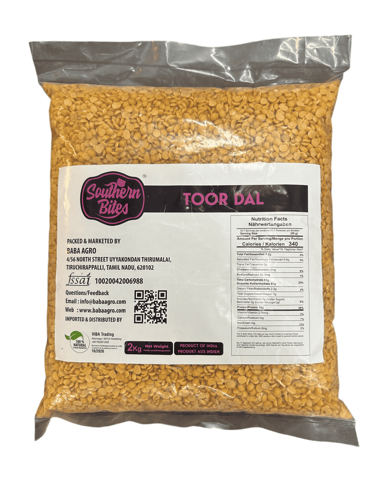 Southern Bites Premium Toor Dal 2kg - Namma Markt