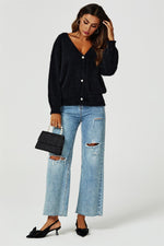 Relaxed Cozy Soft Cardigan In Black