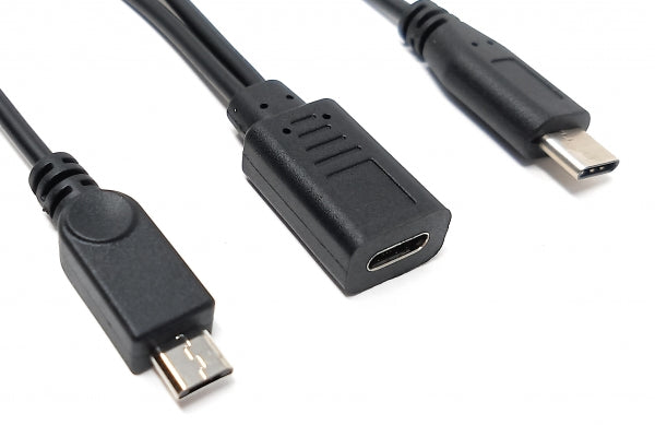 USB 3.1 Y Kabel 25 cm Typ C Buchse zu Typ C und 2.0 Micro B Stecker | System-S