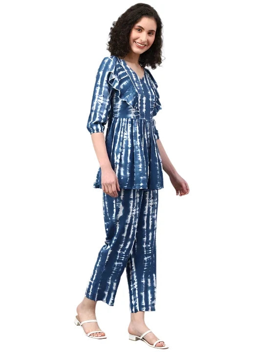 Tie-Dye Front Frill Top With Pants in Berlin