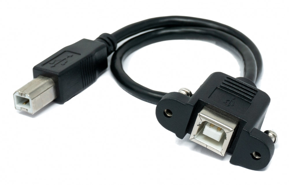 USB 2.0 Kabel 30 cm Typ B Stecker zu Buchse mit Schraube in Schwarz | System-S
