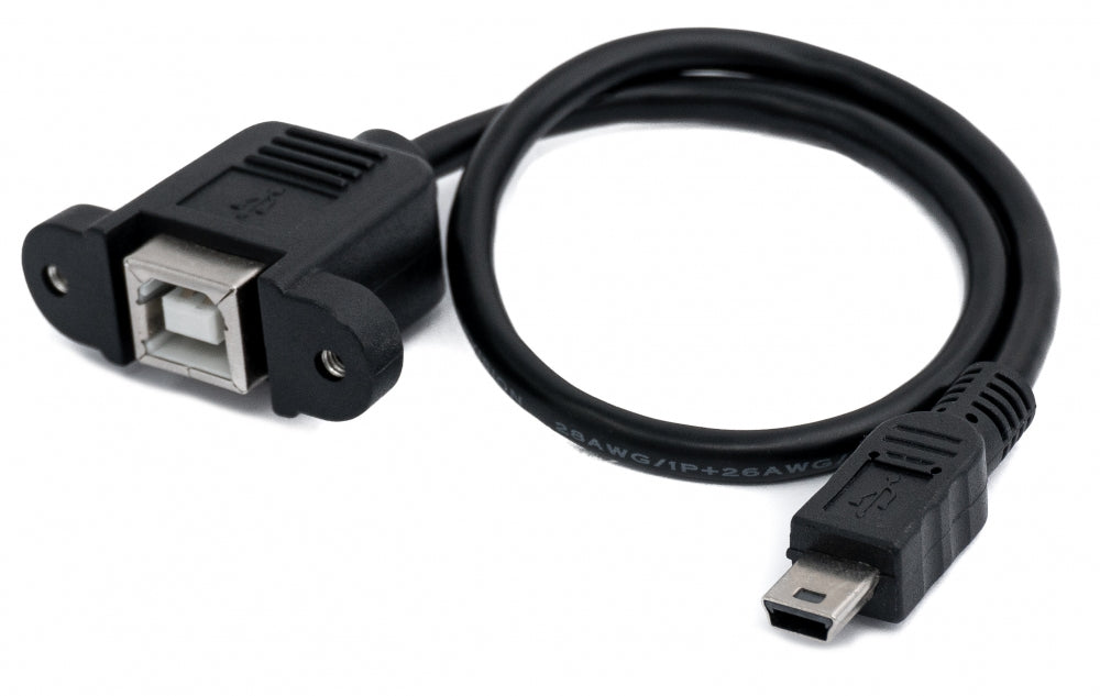 USB 2.0 Kabel 30 cm Typ B Buchse zu Mini Stecker mit Schraube in Schwarz | System-S