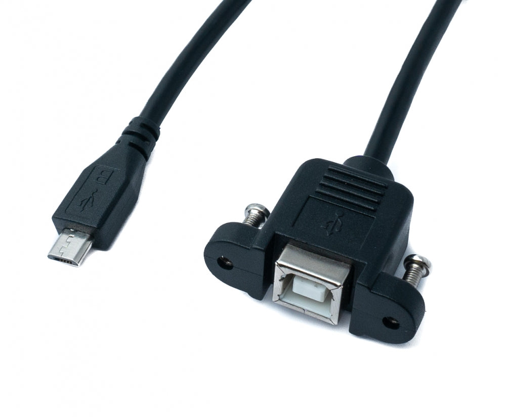 USB 2.0 Kabel 30cm Typ B Buchse zu Micro Stecker mit Schraube in Schwarz | System-S