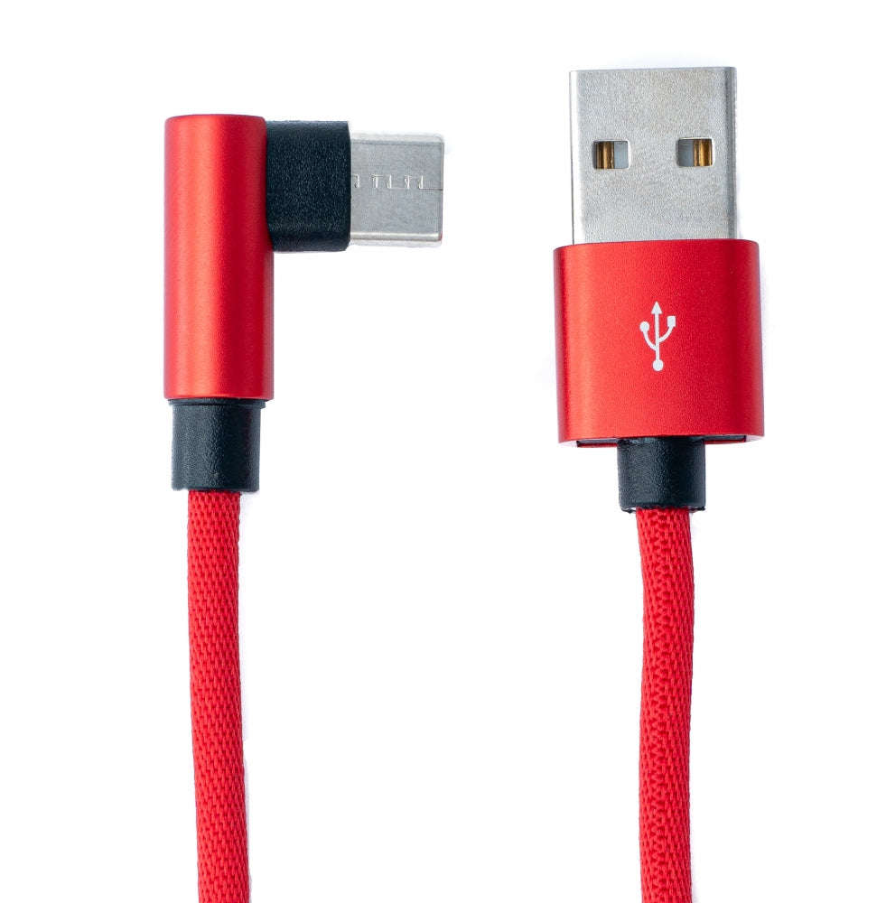 USB 3.1 Kabel 100 cm Typ C Stecker zu 2.0 A Stecker Winkel geflochten in Rot | System-S