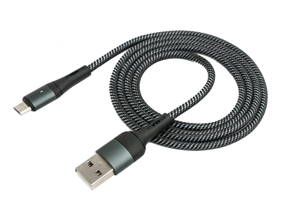 USB 2.0 Kabel 1m Micro B Stecker zu 2.0 Typ A Stecker geflochten Schwarz | System-S
