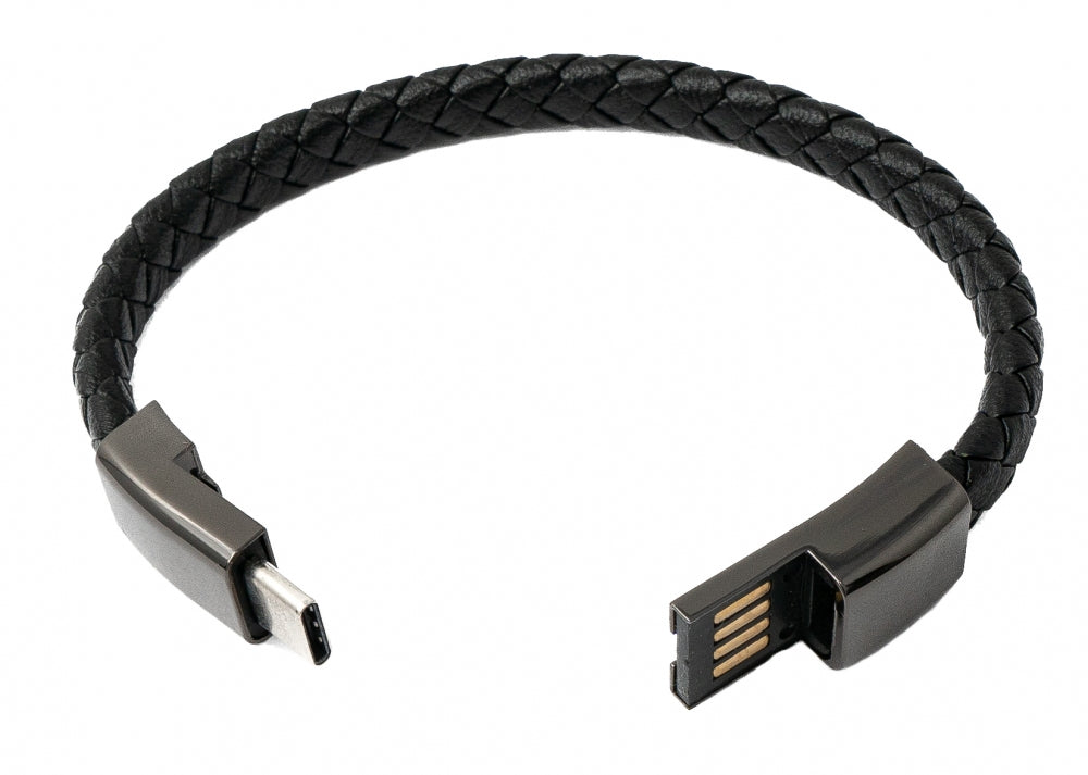 USB 3.1 Armband Kabel 22,5 cm Typ C Stecker zu 2.0 Typ A Stecker Adapter Schwarz | System-S