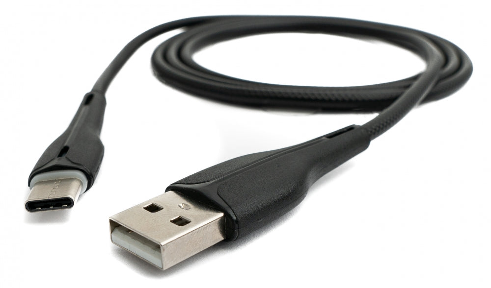 USB 3.1 Kabel 1 m Typ C Stecker zu 2.0 Typ A Stecker geflochten in Schwarz | System-S