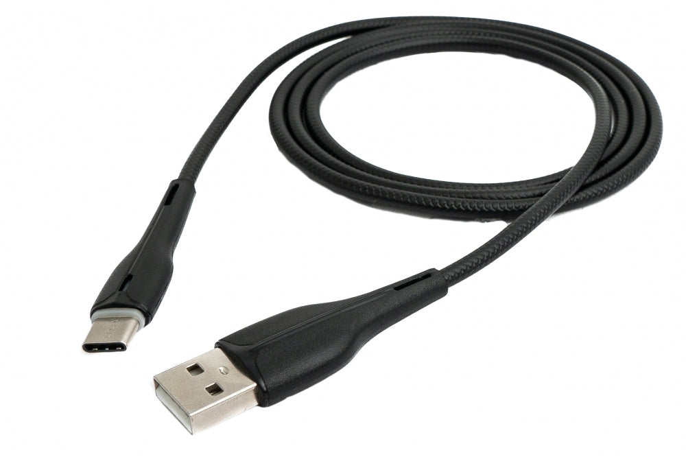 USB 3.1 Kabel 1 m Typ C Stecker zu 2.0 Typ A Stecker geflochten in Schwarz | System-S