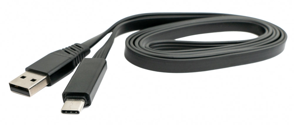 USB 3.1 Kabel 1 m Typ C Stecker zu 2.0 Typ A Stecker austauschbar flach Schwarz | System-S