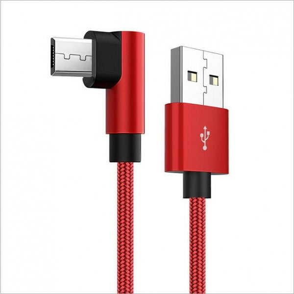 USB 2.0 Kabel 25 cm Micro B Stecker zu 2.0 A Stecker Winkel geflochten in Rot | System-S