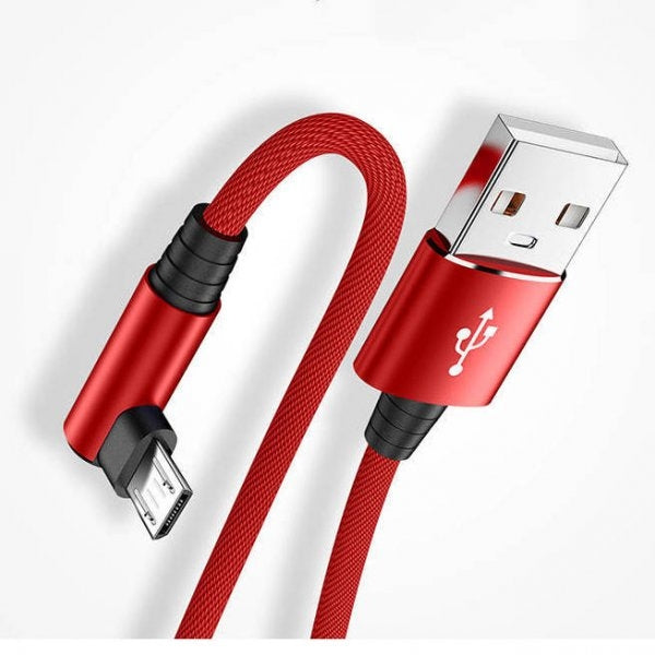 USB 2.0 Kabel 25 cm Micro B Stecker zu 2.0 A Stecker Winkel geflochten in Rot | System-S