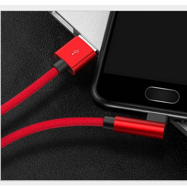 USB 2.0 Kabel 25 cm Micro B Stecker zu 2.0 A Stecker Winkel geflochten in Rot | System-S