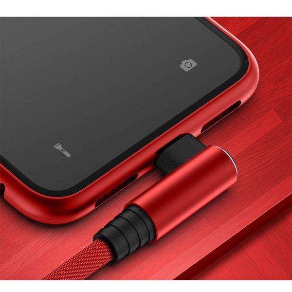 USB 2.0 Kabel 25 cm Micro B Stecker zu 2.0 A Stecker Winkel geflochten in Rot | System-S