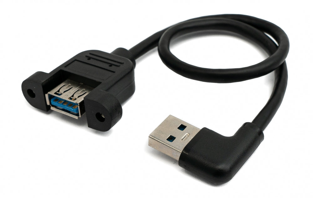 USB 3.0 Kabel 30 cm Typ A Buchse zu Stecker Schraube Winkel Schwarz | System-S