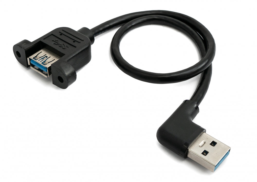 USB 3.0 Kabel 30 cm Typ A Buchse zu Stecker Schraube Winkel Schwarz | System-S
