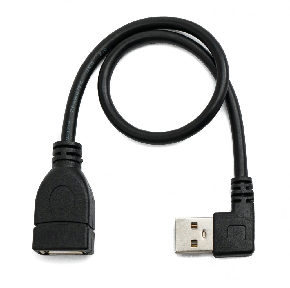 USB 2.0 Kabel 30 cm Typ A Stecker zu Buchse Rechts Winkel in Schwarz | System-S