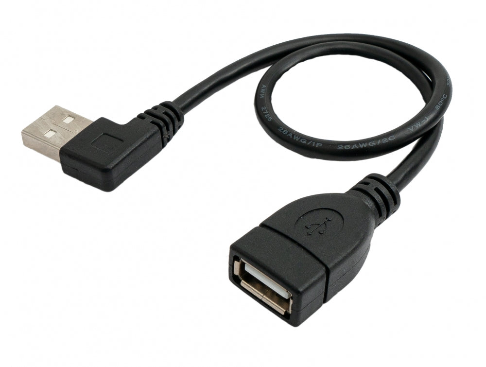 USB 2.0 Kabel 30 cm Typ A Stecker zu Buchse Winkel Links in Schwarz | System-S