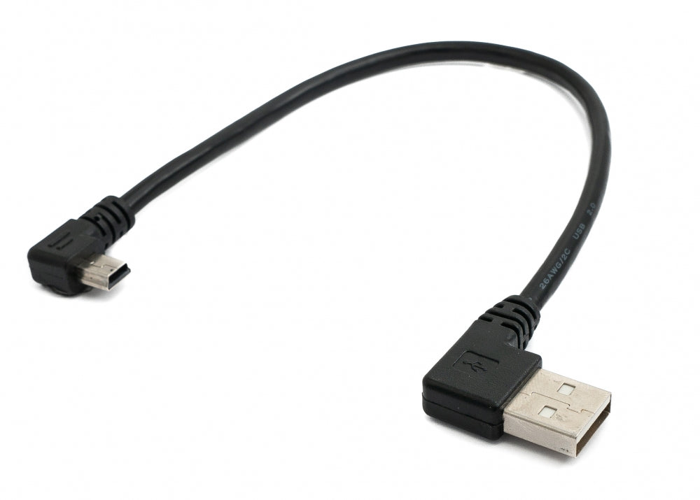 USB 2.0 Kabel 25 cm Typ A Stecker zu Mini USB Stecker Winkel in Schwarz | System-S