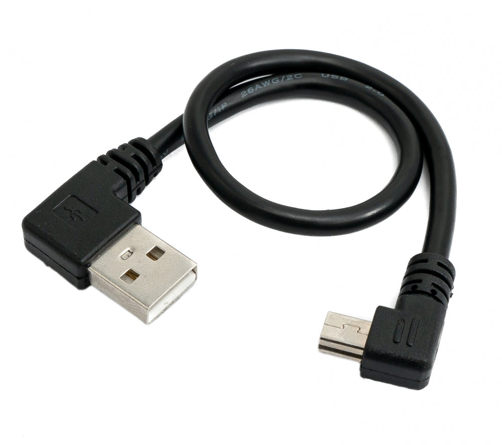 USB 2.0 Kabel 25 cm Typ A Stecker zu Mini USB Stecker Winkel in Schwarz | System-S