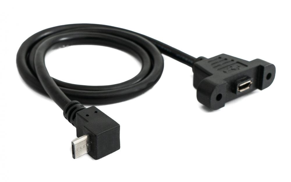 USB 2.0 Kabel 30 cm Micro B Buchse zu Stecker Schraube Winkel Schwarz | System-S
